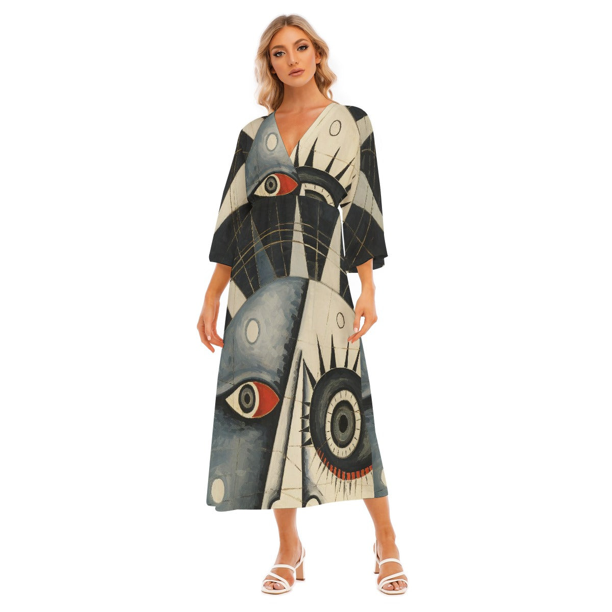 All-Over Print Women's Mid-Sleeve Long Dress