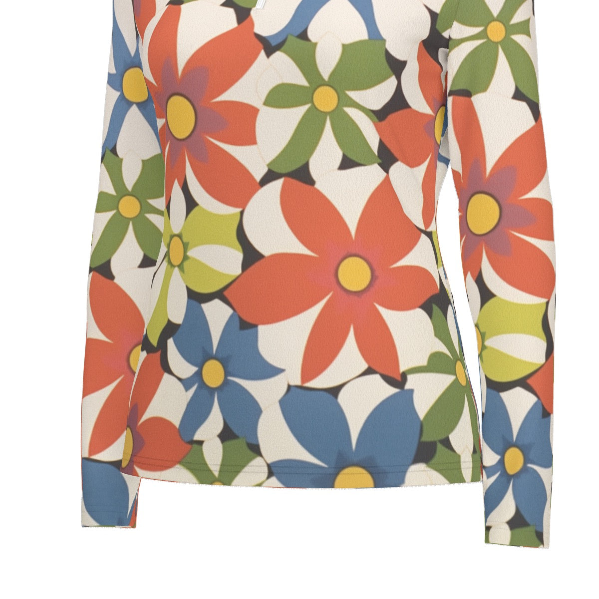 All-Over Print Women's Sports Collar Jersey With Long Sleeve