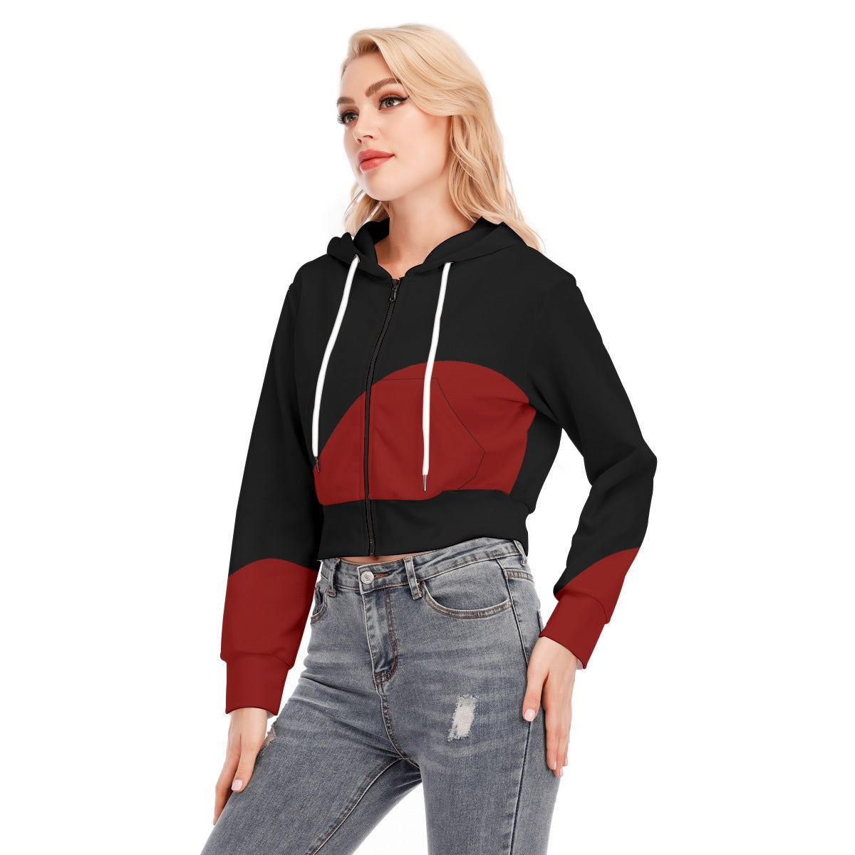 All-Over Print Women's Crop Top Hoodie With Zipper Closure