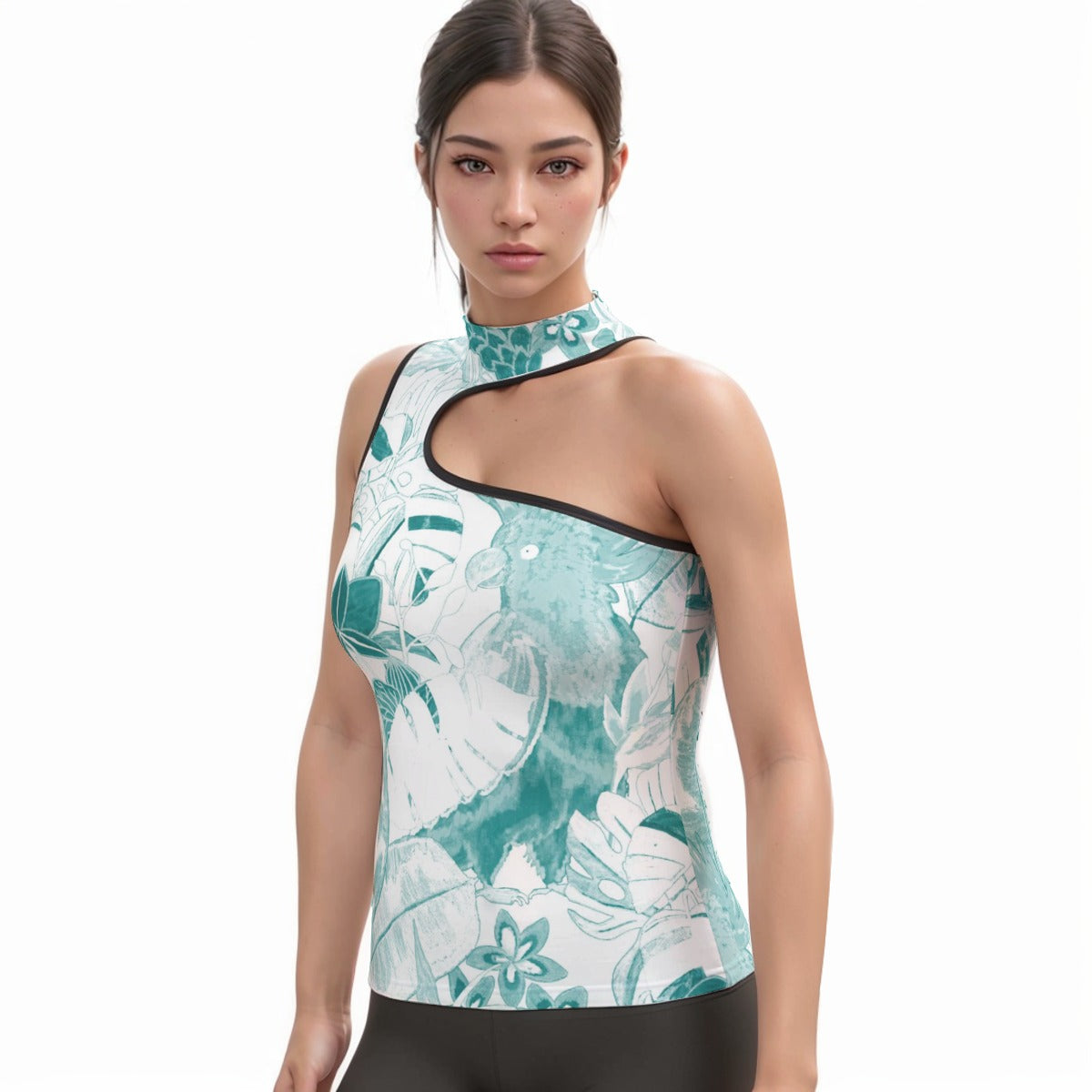 All-Over Print Women's Halter Sleeveless Asymmetrical Tank Top