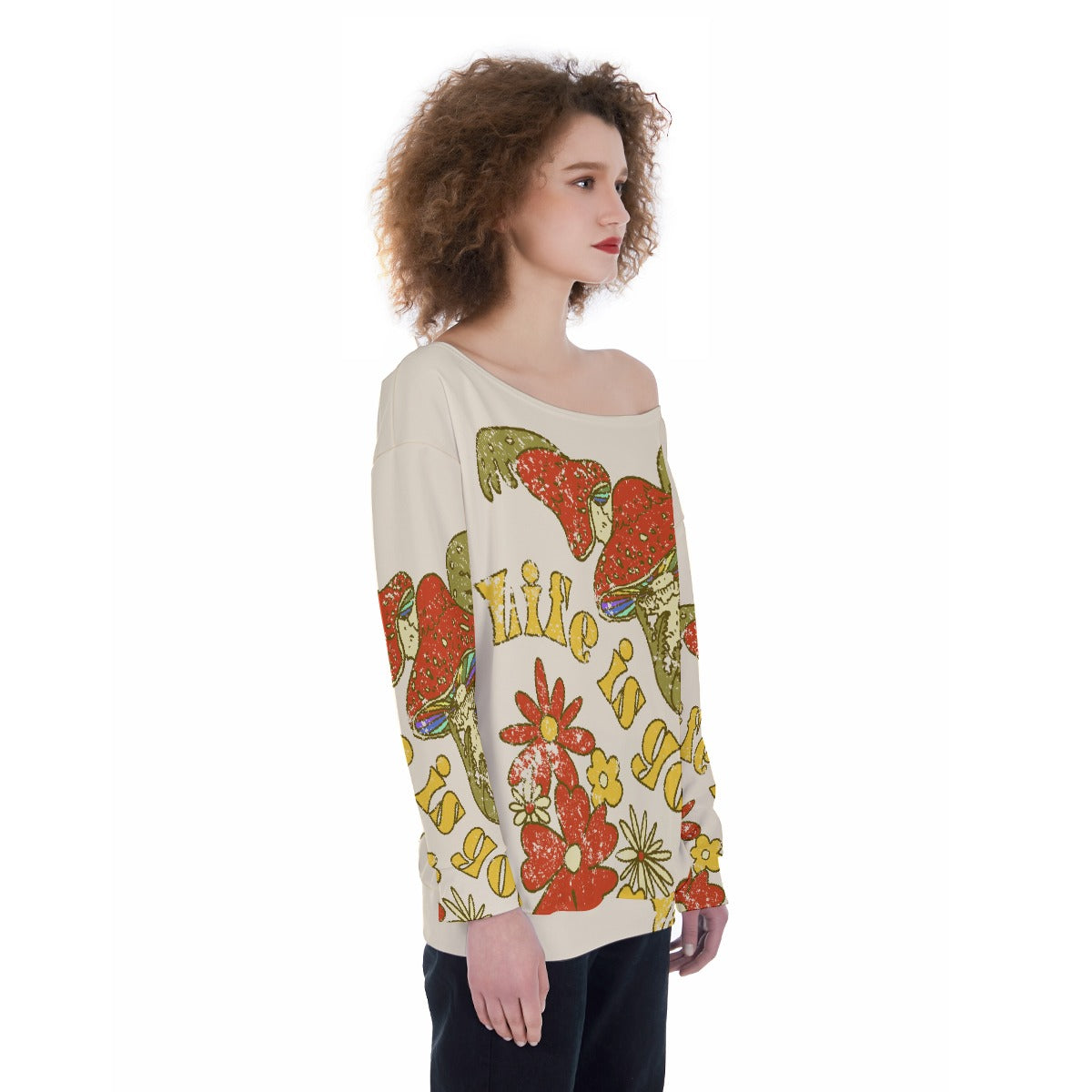 All-Over Print Oversized Women's Off-Shoulder Sweatshirt