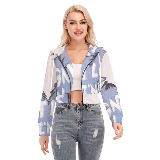 All-Over Print Women's Crop Top Hoodie With Zipper Closure