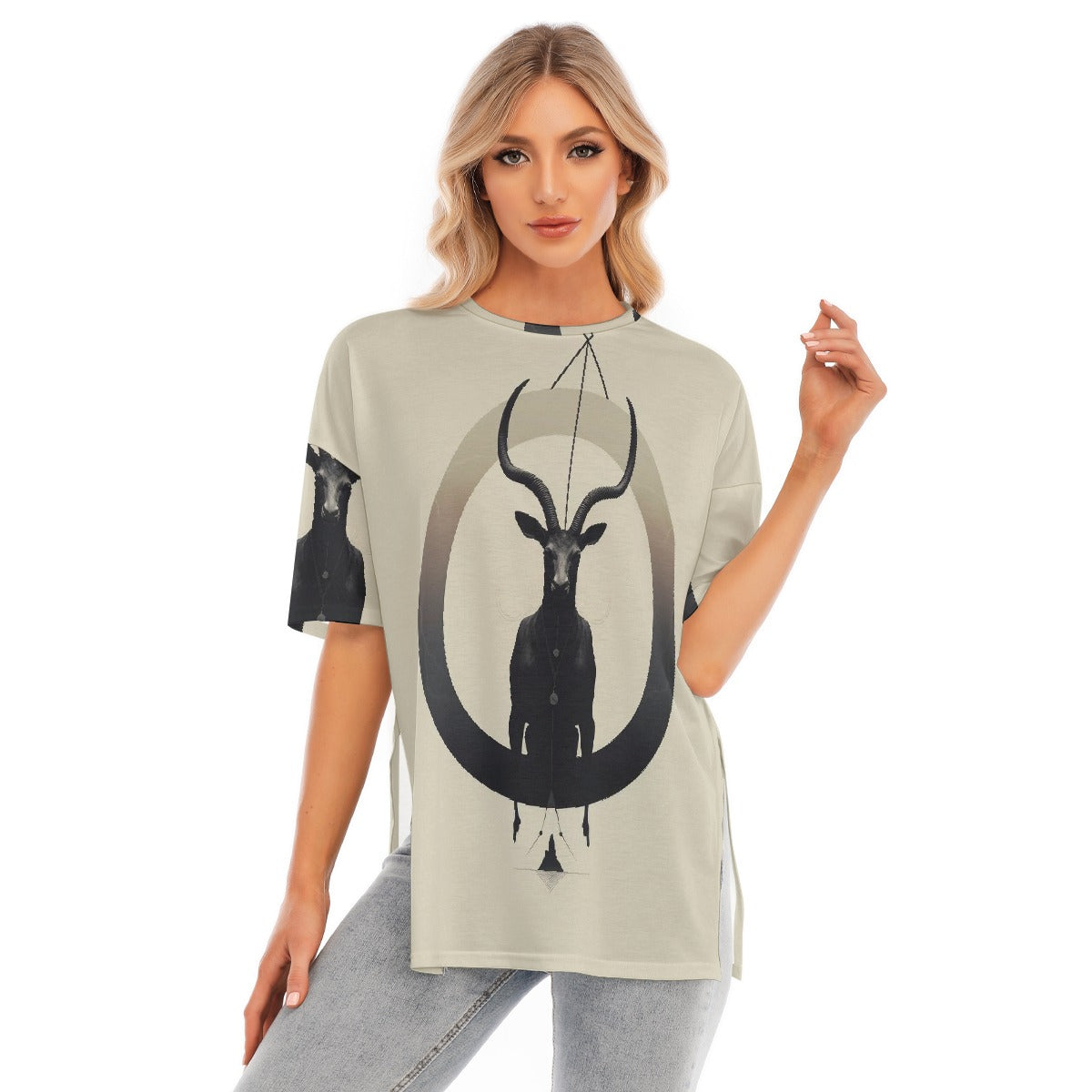 All-Over Print Women's Short Sleeves T-shirt With Hem Split