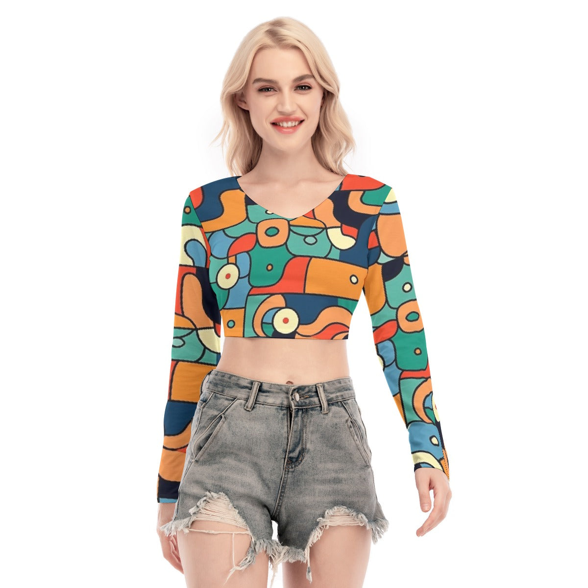 All-Over Print Women's Back Hollow T-shirt With Strap