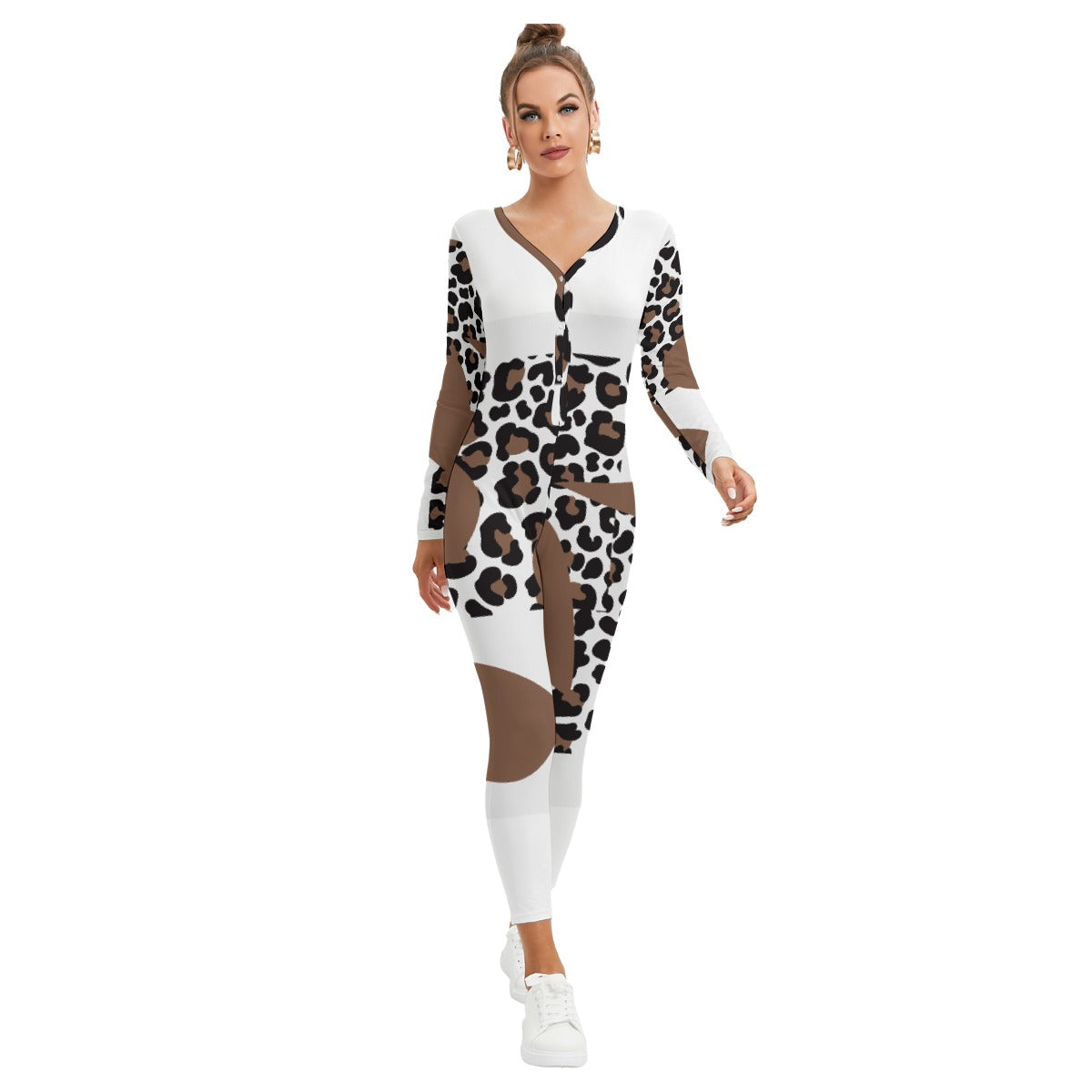 All-Over Print Women's Plunging Neck Jumpsuit