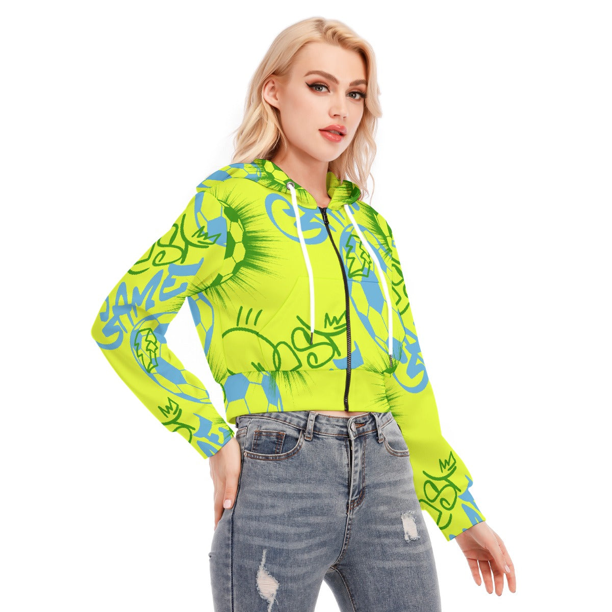 All-Over Print Women's Crop Top Hoodie With Zipper Closure