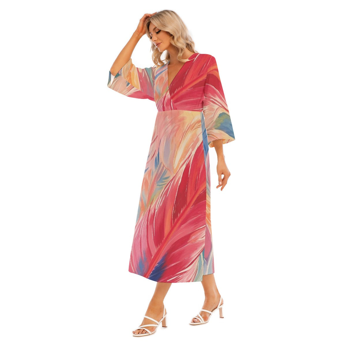 All-Over Print Women's Mid-Sleeve Long Dress