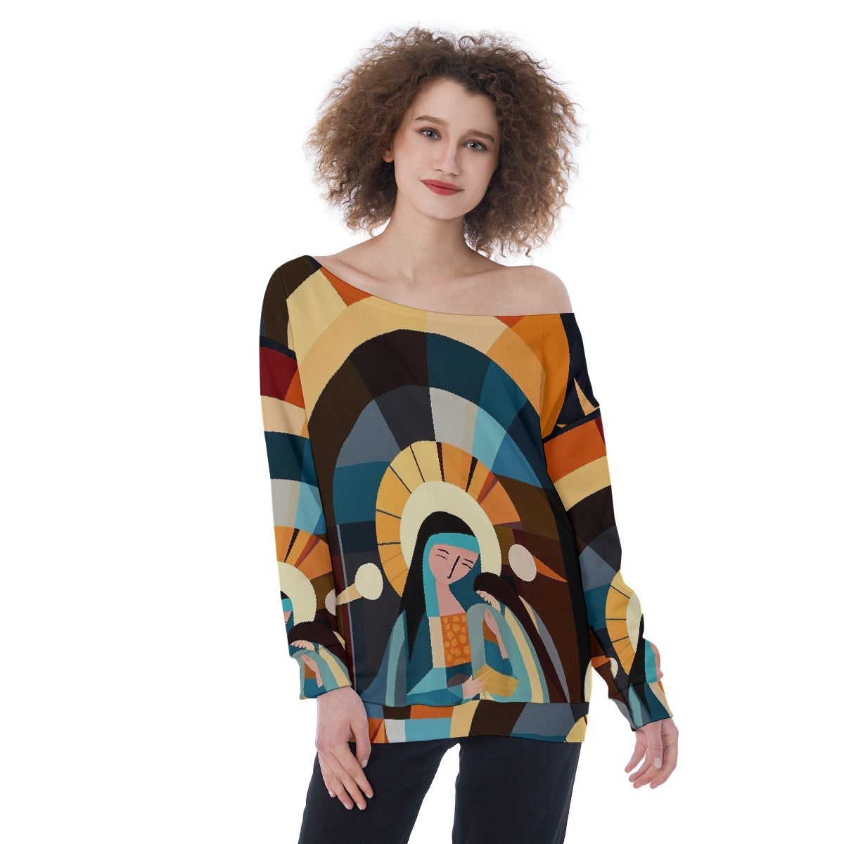 All-Over Print Oversized Women's Off-Shoulder Sweatshirt