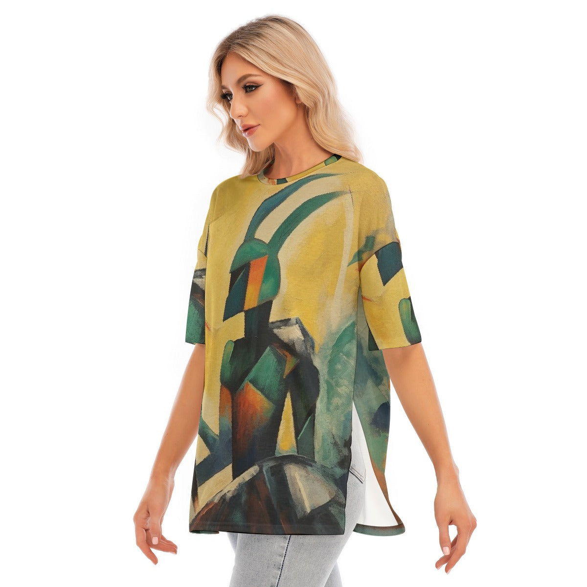 All-Over Print Women's Short Sleeves T-shirt With Hem Split