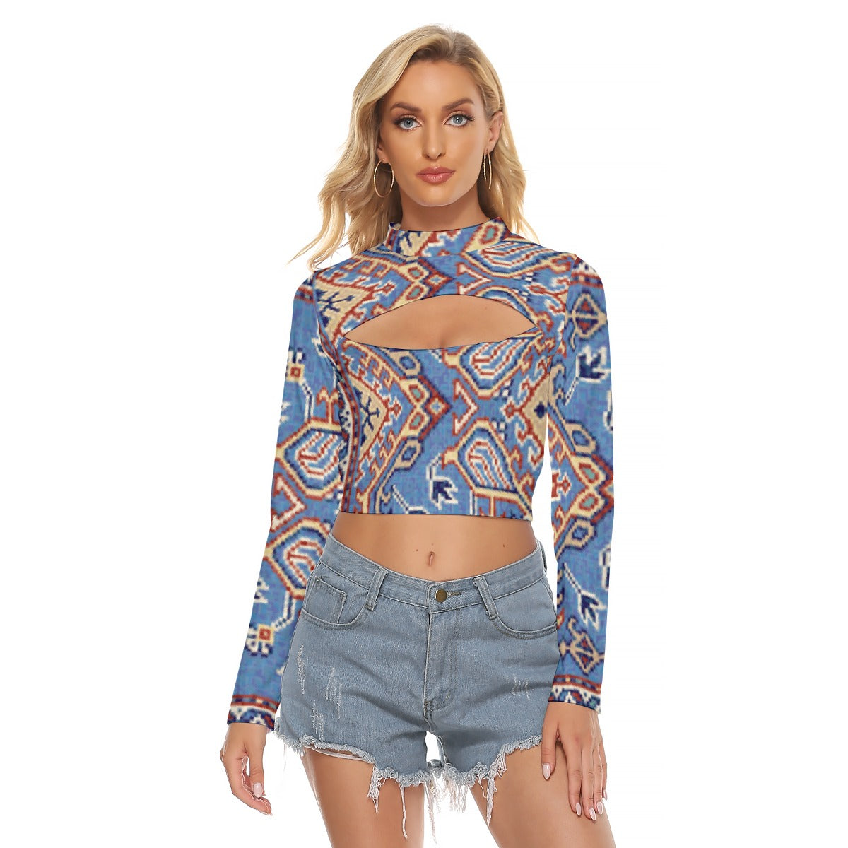 All-Over Print Women's Hollow Chest Keyhole Tight Crop Top