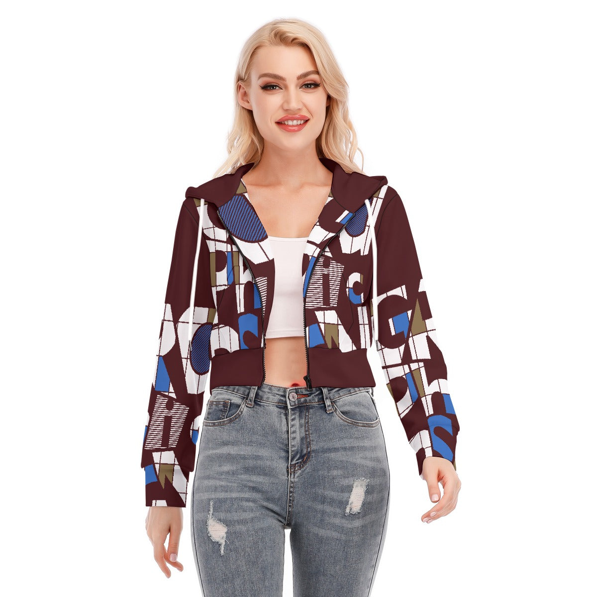 All-Over Print Women's Crop Top Hoodie With Zipper Closure