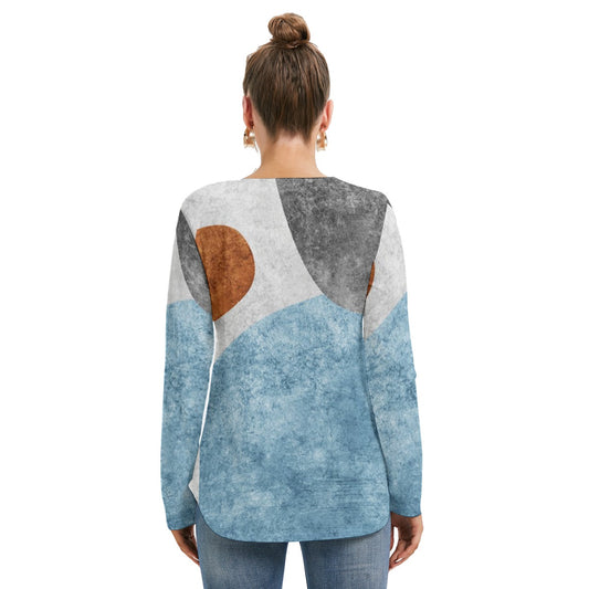 All-Over Print Women's Long Sleeve Neckline Tie Sweatshirt