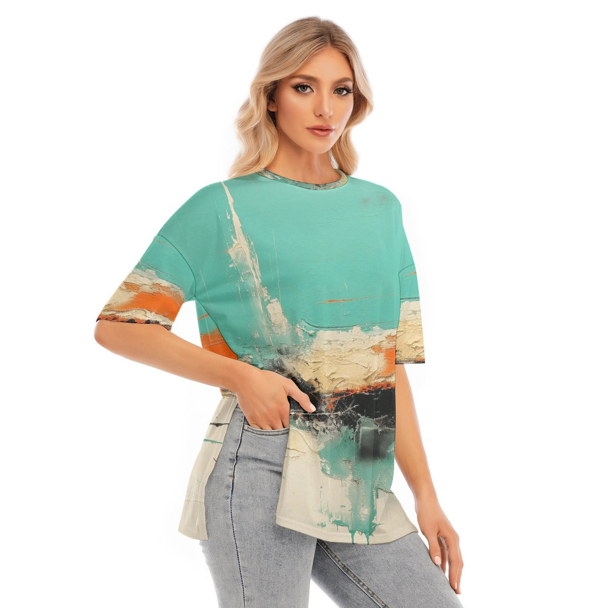 All-Over Print Women's Short Sleeves T-shirt With Hem Split