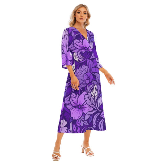 All-Over Print Women's Mid-Sleeve Long Dress