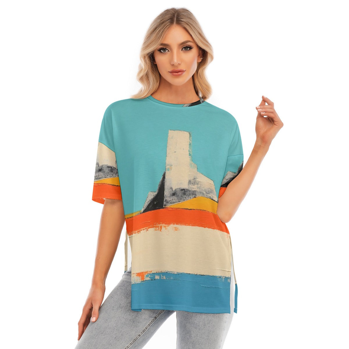 All-Over Print Women's Short Sleeves T-shirt With Hem Split