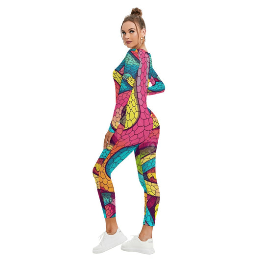 All-Over Print Women's Plunging Neck Jumpsuit