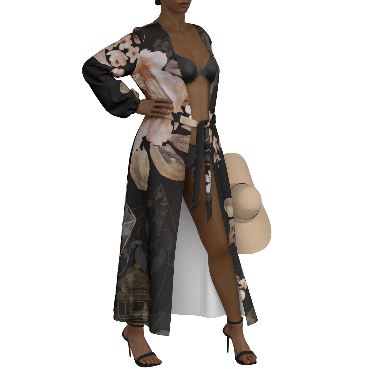 All-Over Print Women's Lace-up Chiffon Robe