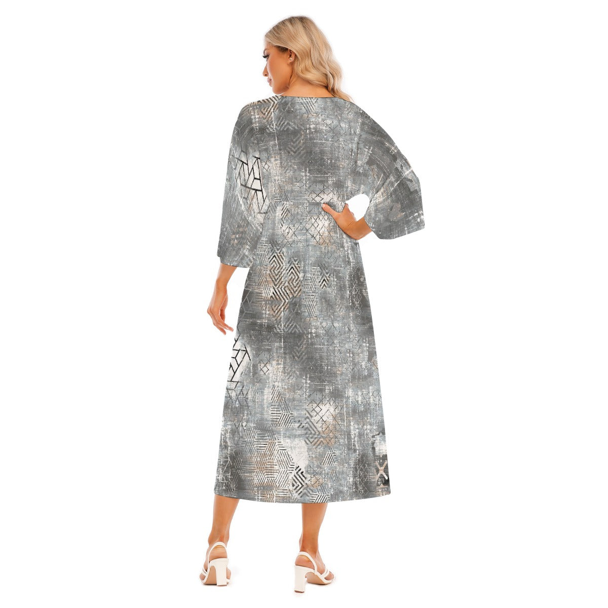 All-Over Print Women's Mid-Sleeve Long Dress