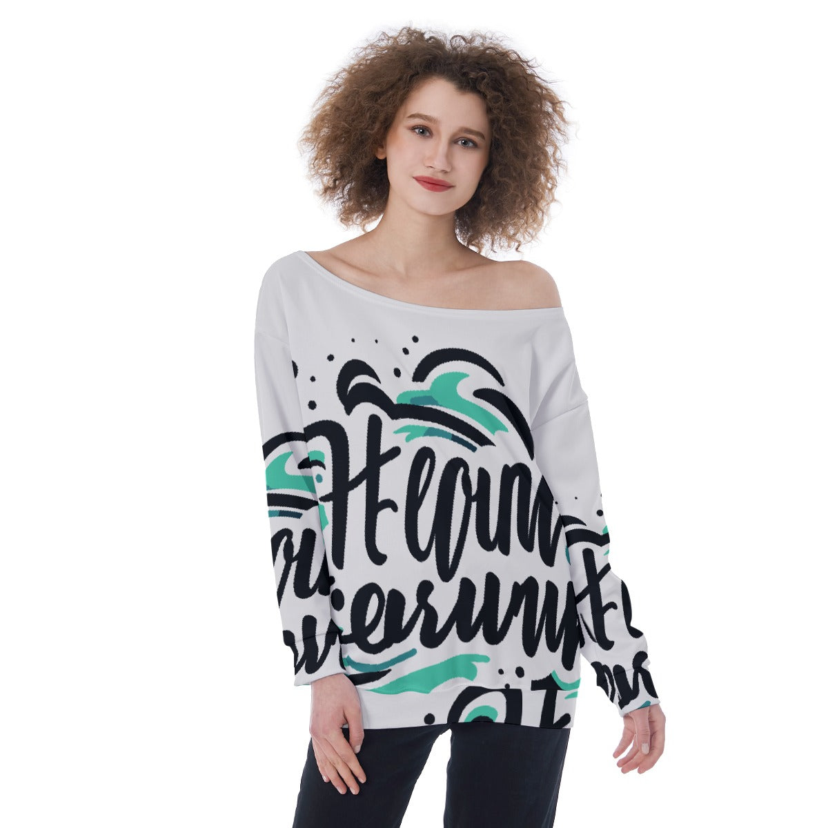 All-Over Print Oversized Women's Off-Shoulder Sweatshirt