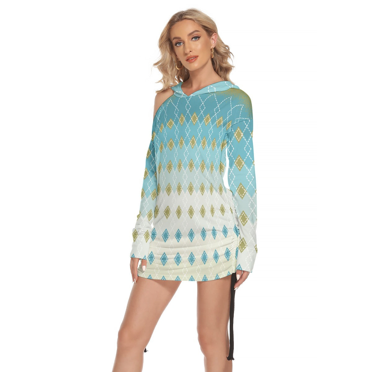 All-Over Print Women's One-shoulder Dress With Waist Shirring