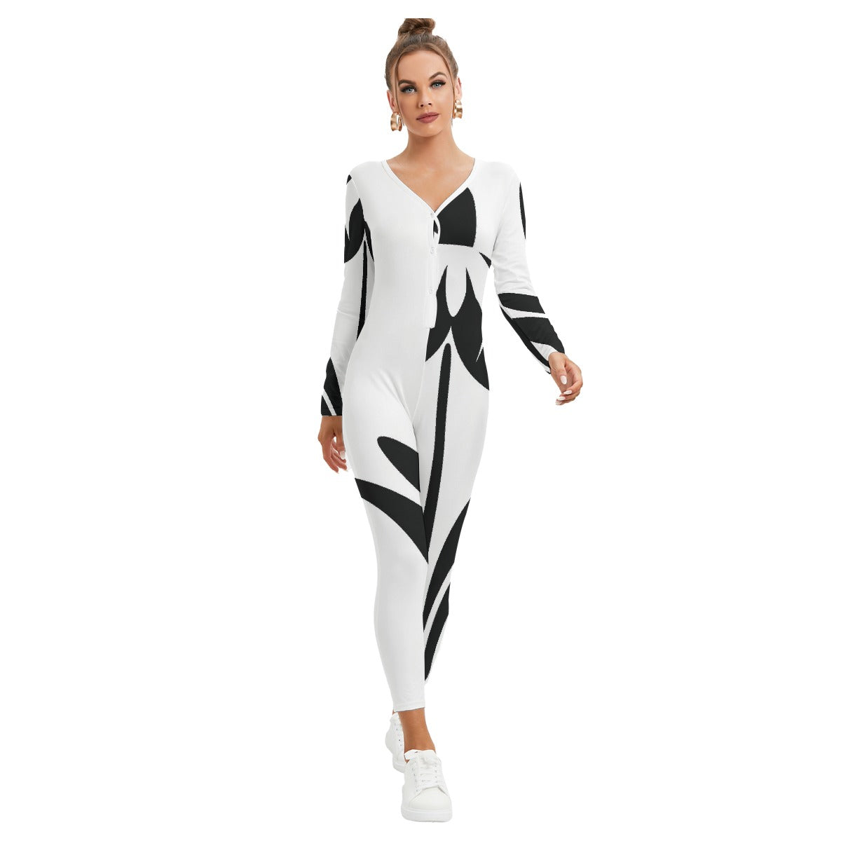 All-Over Print Women's Plunging Neck Jumpsuit