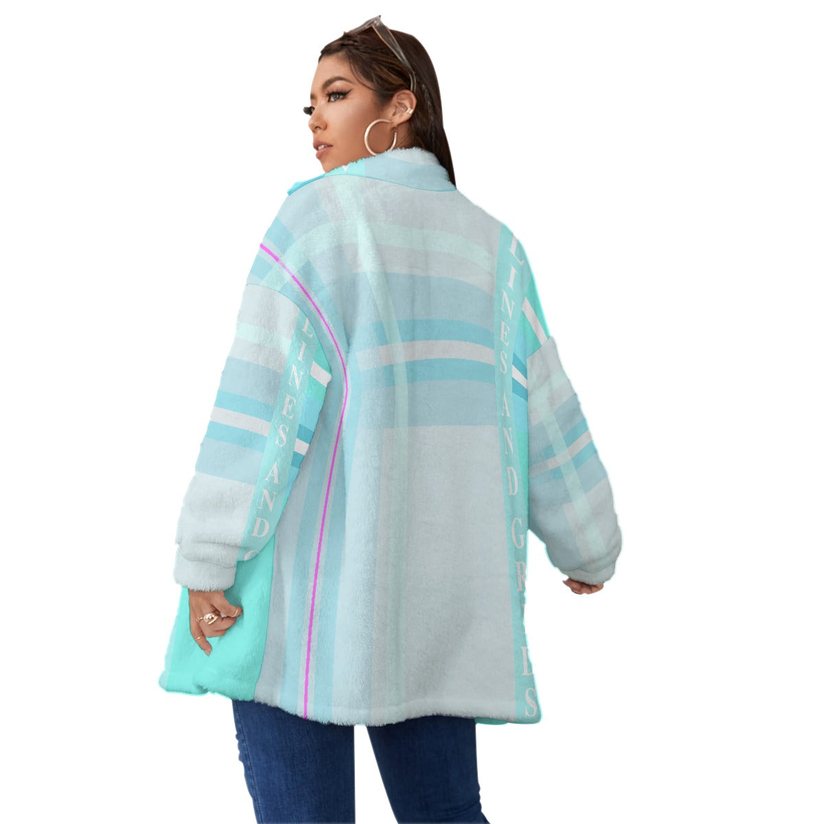 All-Over Print Unisex Borg Fleece Stand-up Collar Coat With Zipper Closure(Plus Size)