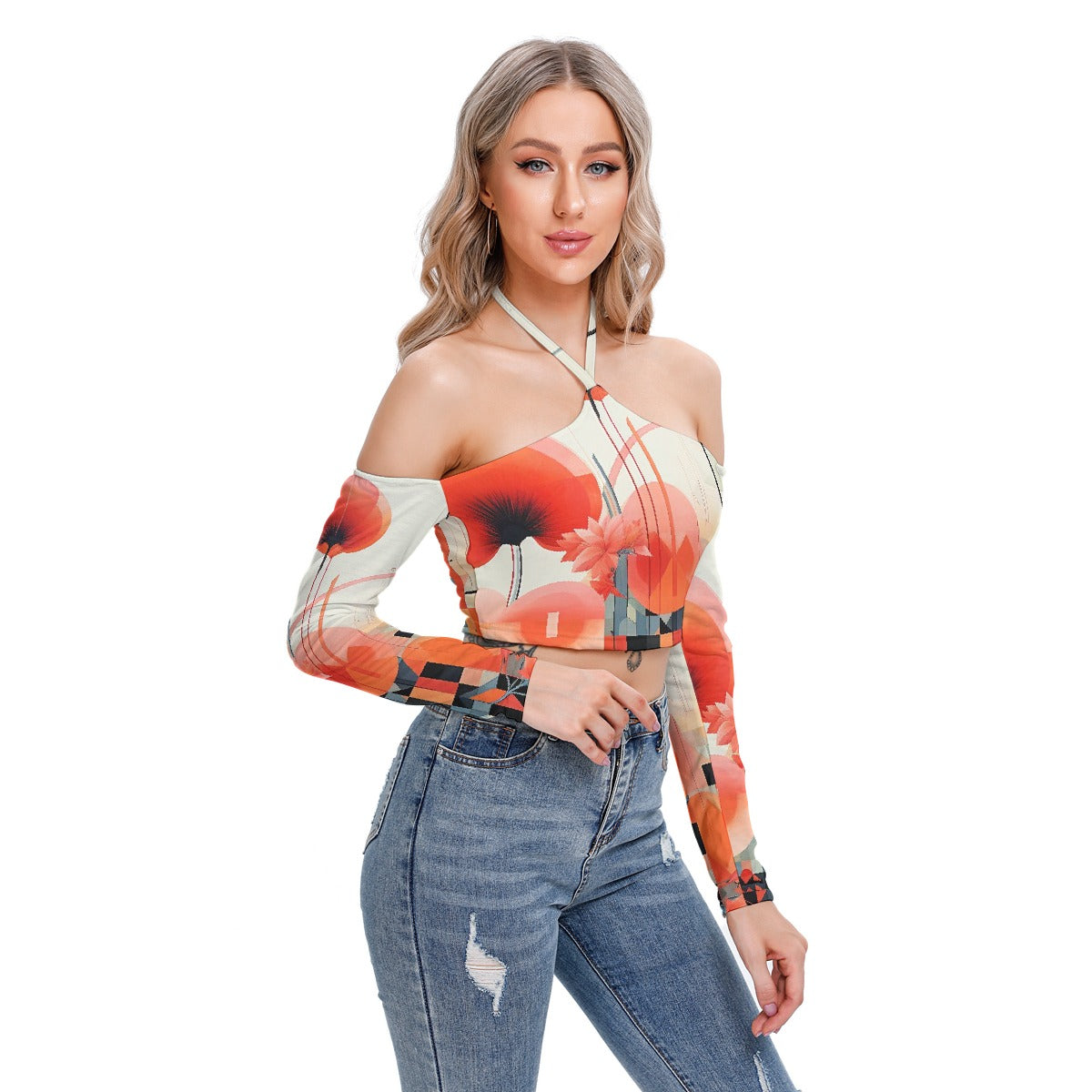 All-Over Print Women's Halter Lace-up Top