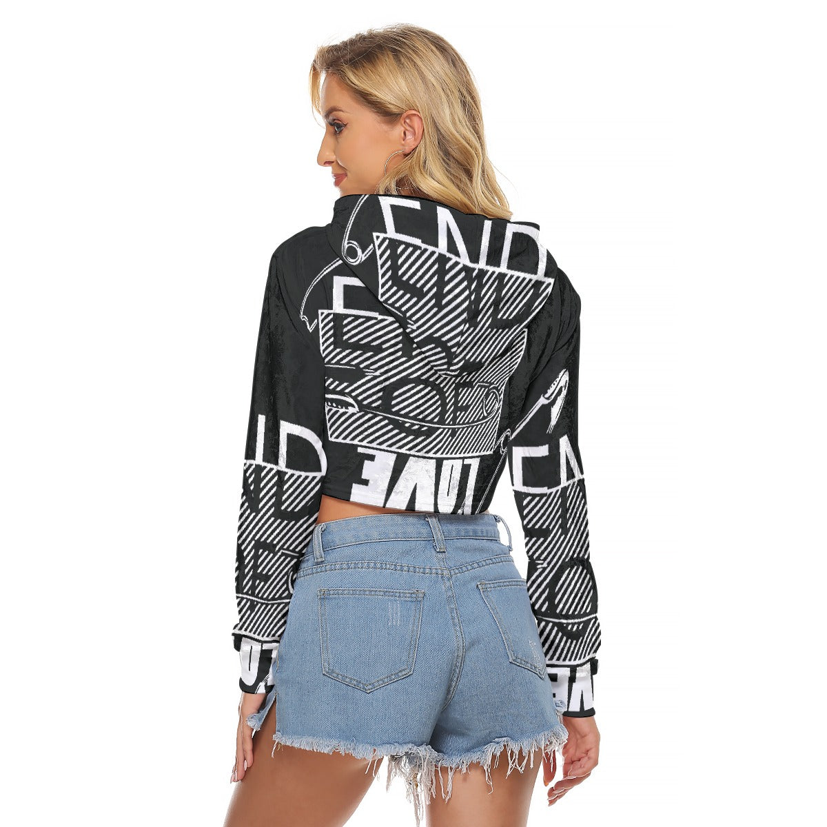 All-Over Print Women's Crop Top Hoodie|Velvet