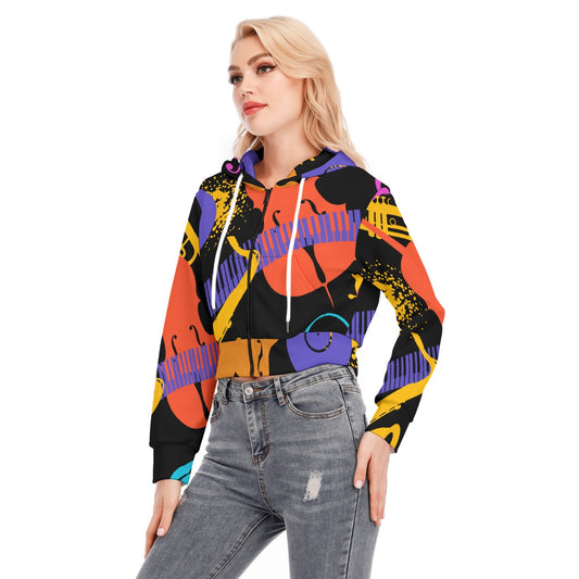 All-Over Print Women's Crop Top Hoodie With Zipper Closure