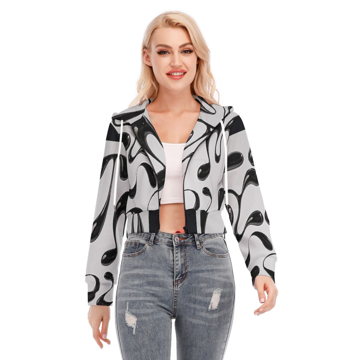 All-Over Print Women's Crop Top Hoodie With Zipper Closure