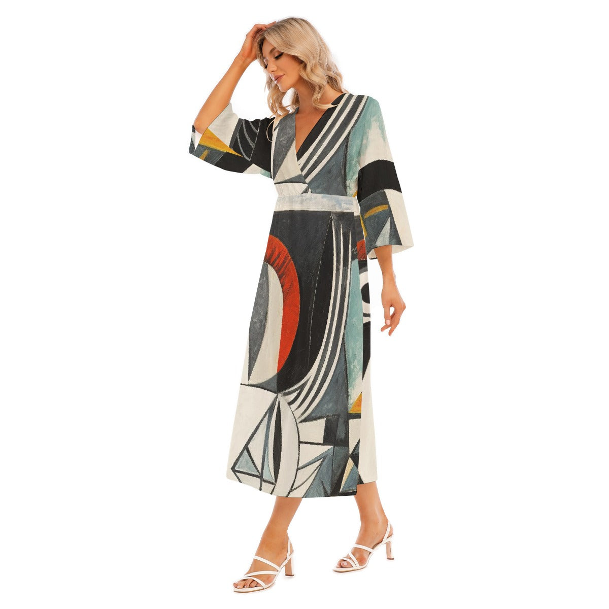 All-Over Print Women's Mid-Sleeve Long Dress