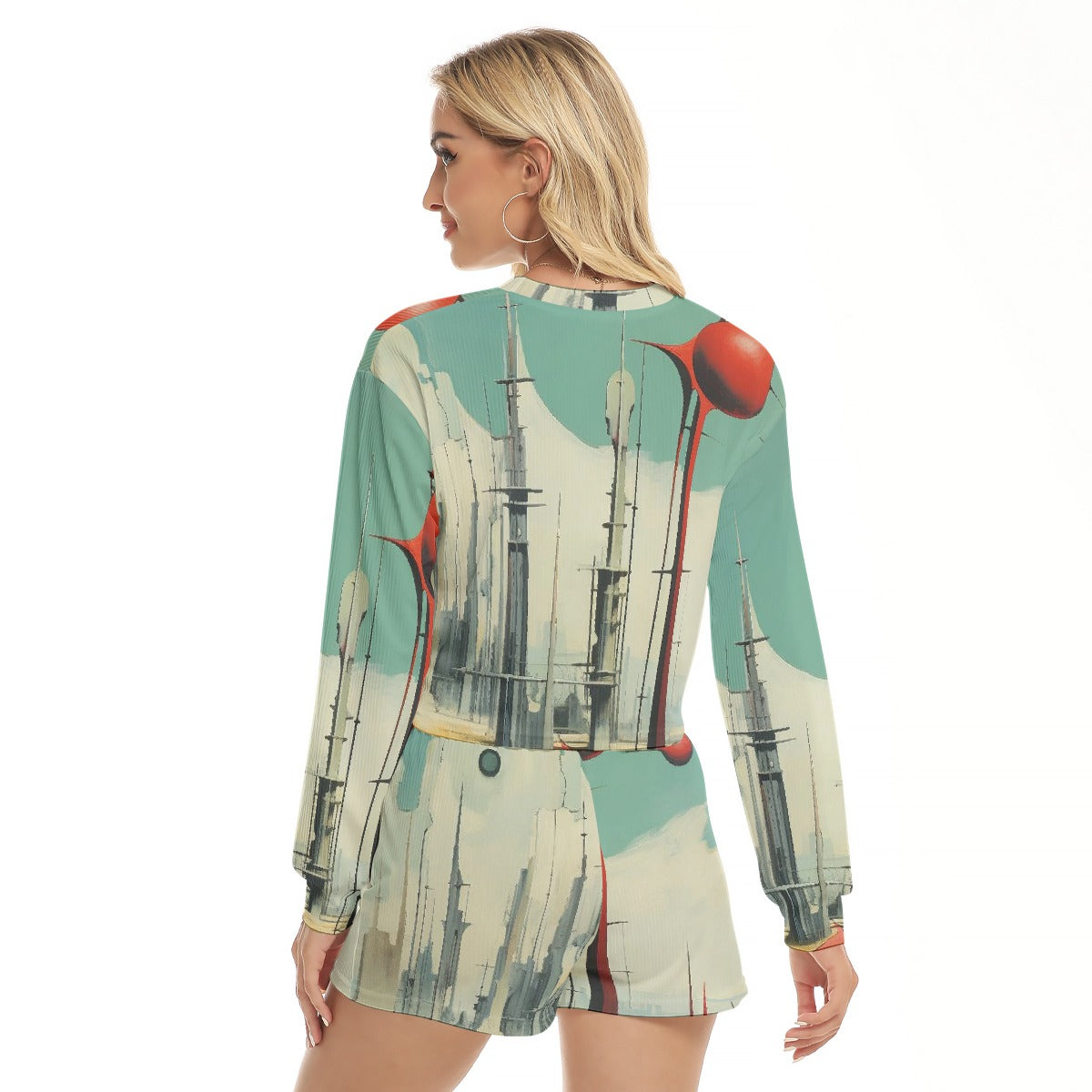 All-Over Print Women's Short Sweatshirt And Pants Suit