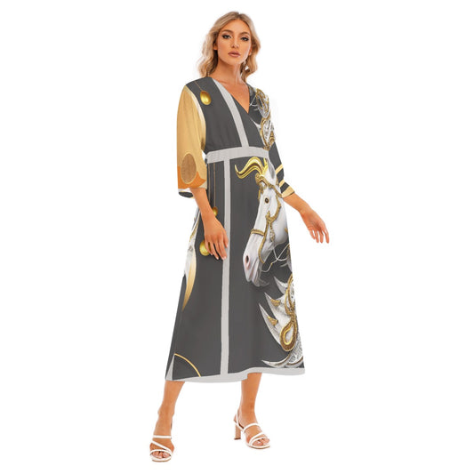 All-Over Print Women's Mid-Sleeve Long Dress