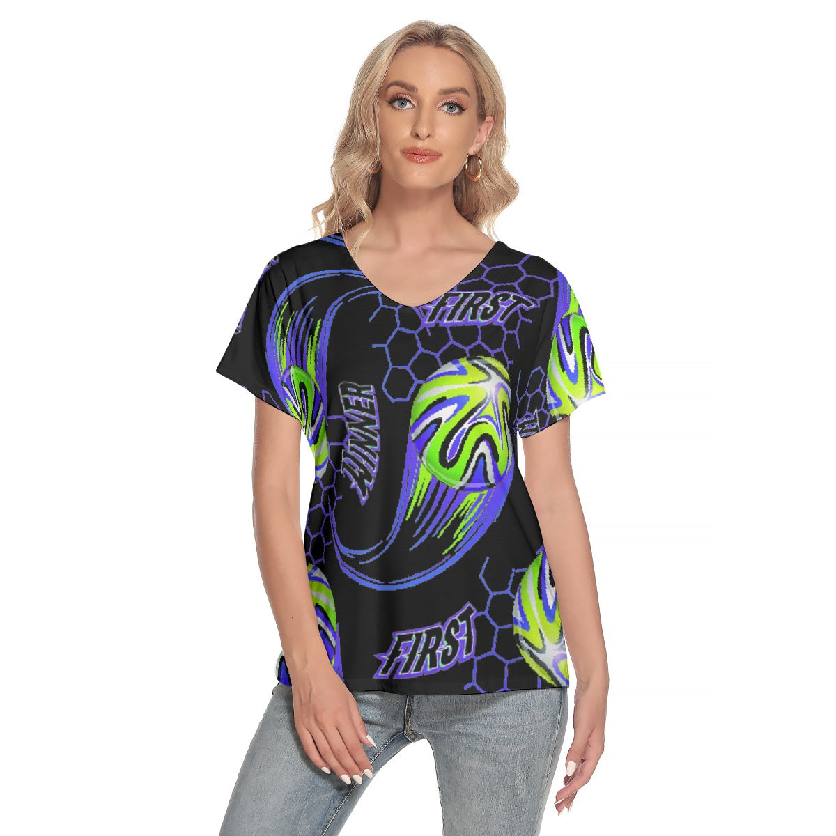 All-Over Print Women's Loose V-neck Short Sleeve T-shirt