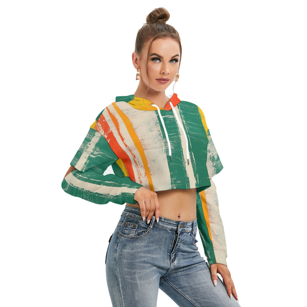 All-Over Print Women's Heavy Fleece Hoodie With Hollow Out Sleeve