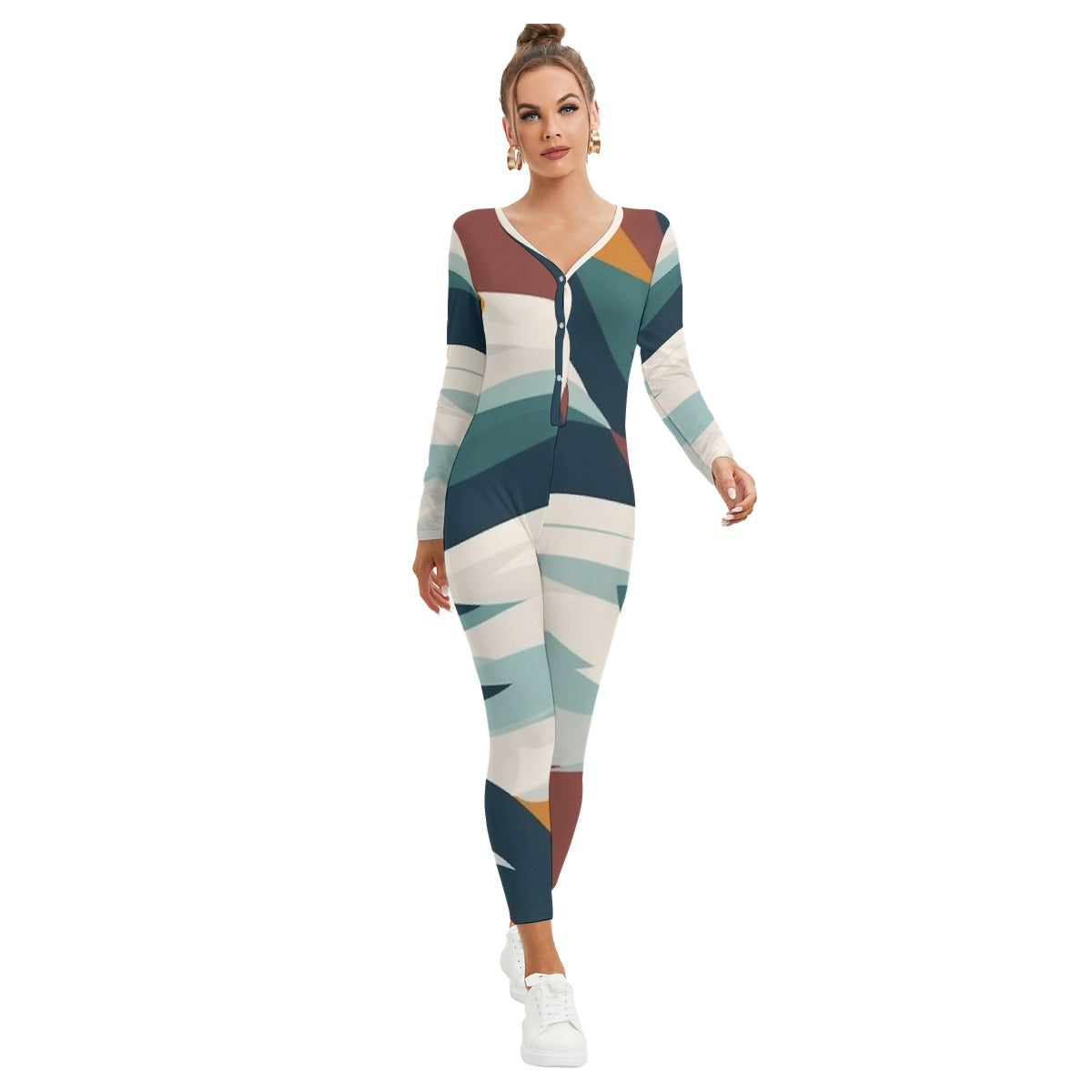 All-Over Print Women's Plunging Neck Jumpsuit