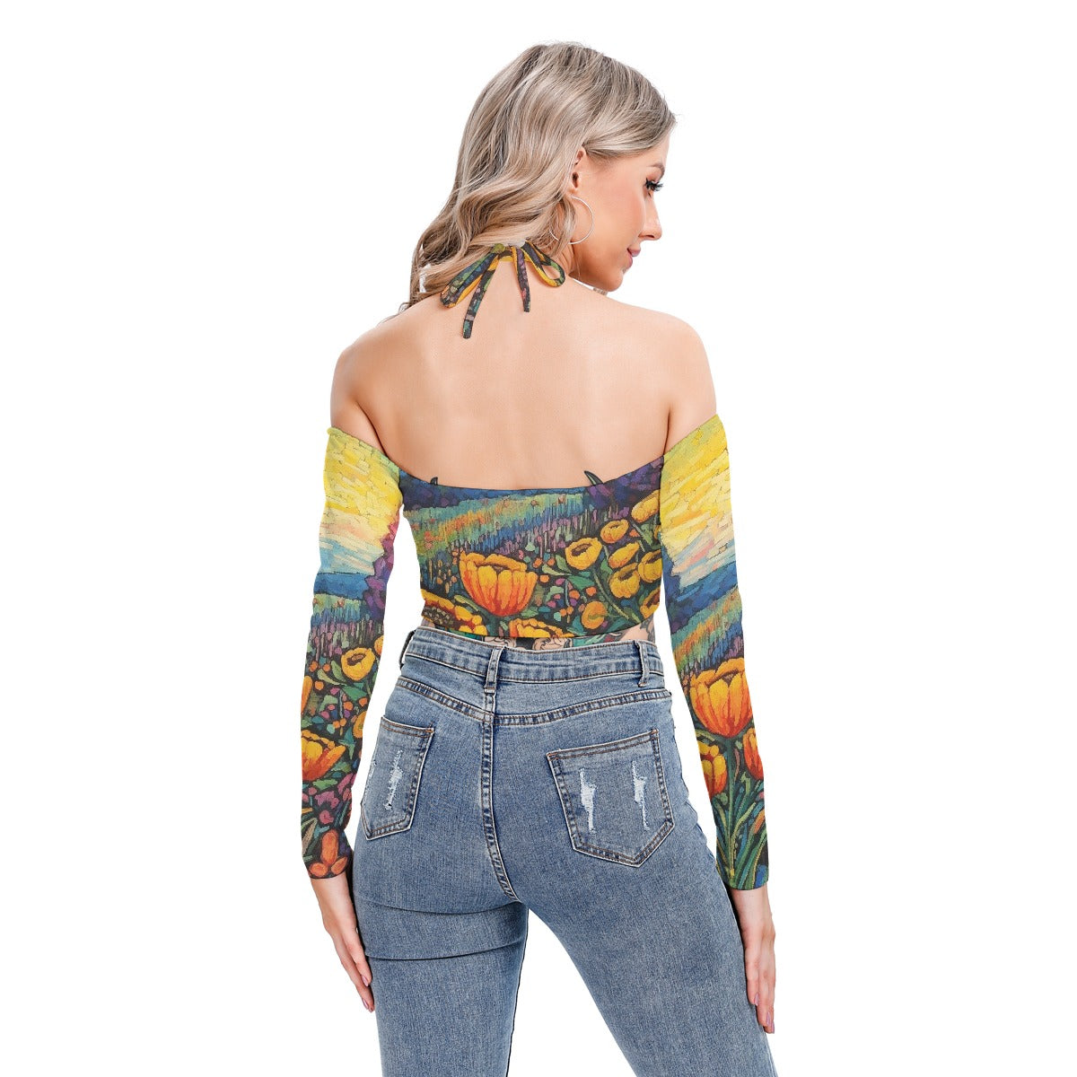 All-Over Print Women's Halter Lace-up Top