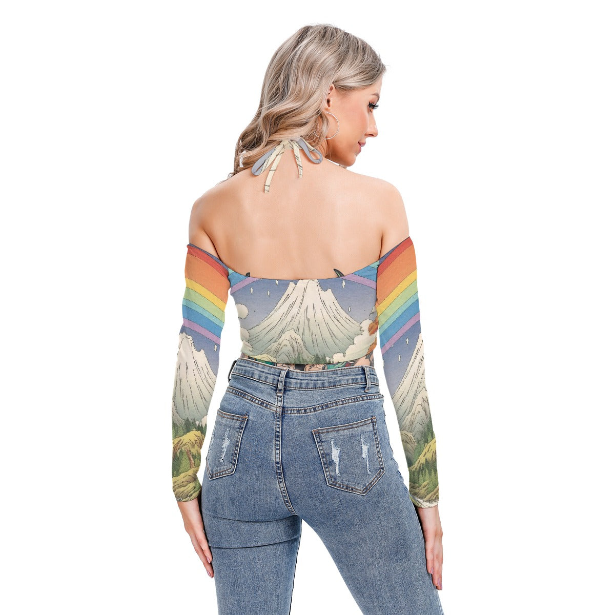 All-Over Print Women's Halter Lace-up Top