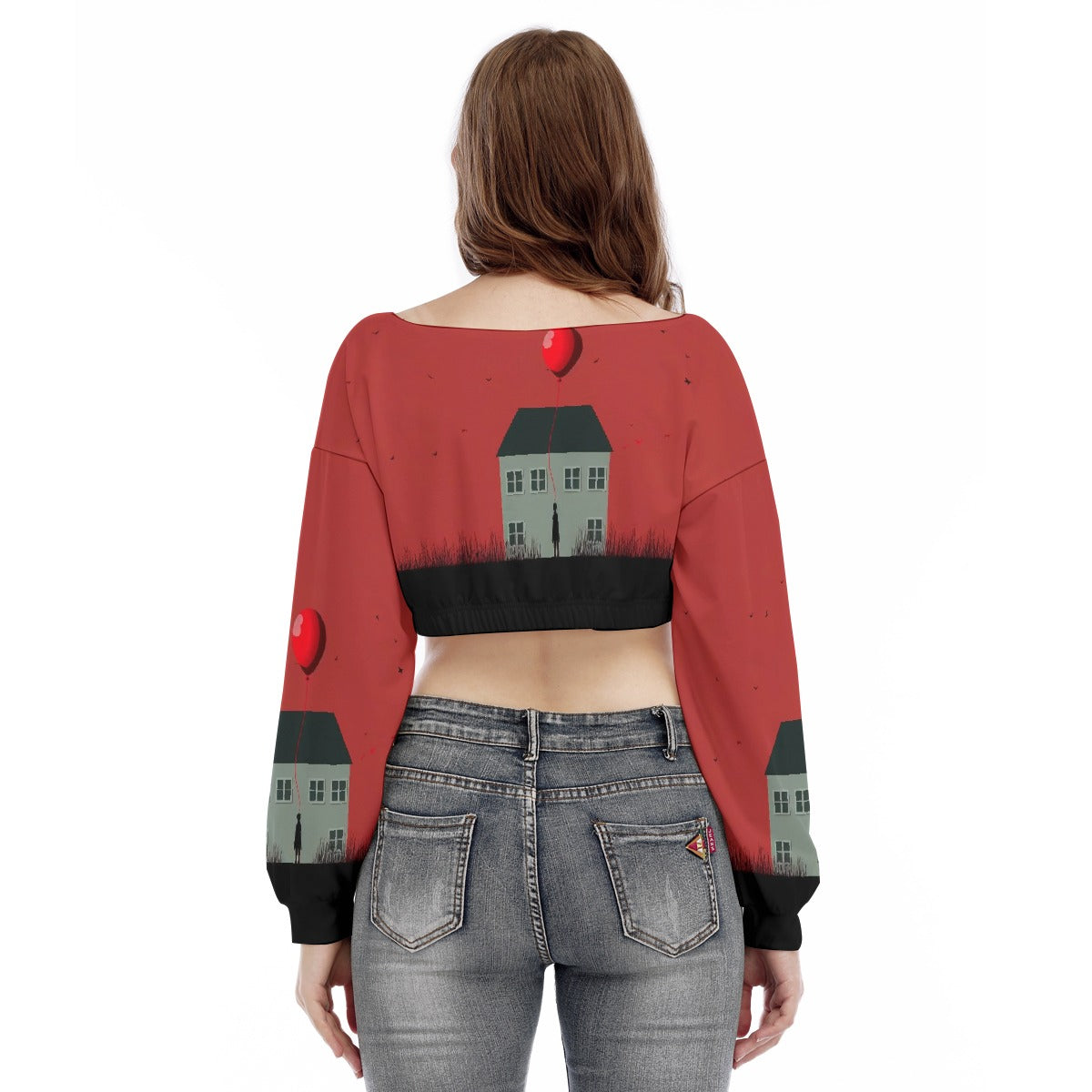 All-Over Print Women's V-neck Long Sleeve Cropped Sweatshirt