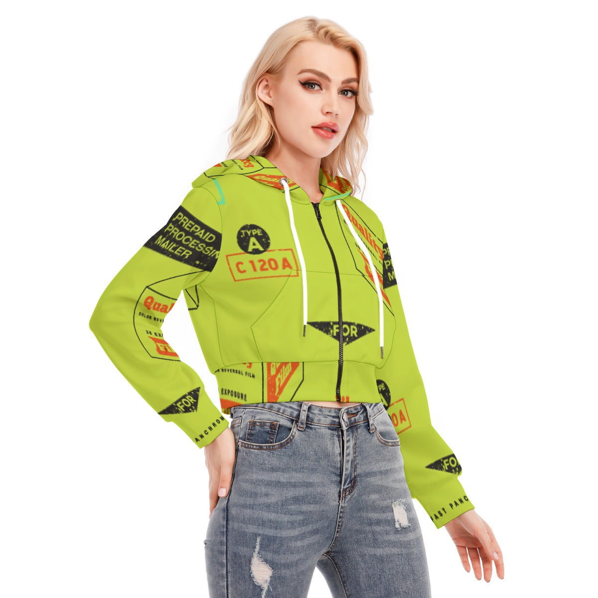 All-Over Print Women's Crop Top Hoodie With Zipper Closure