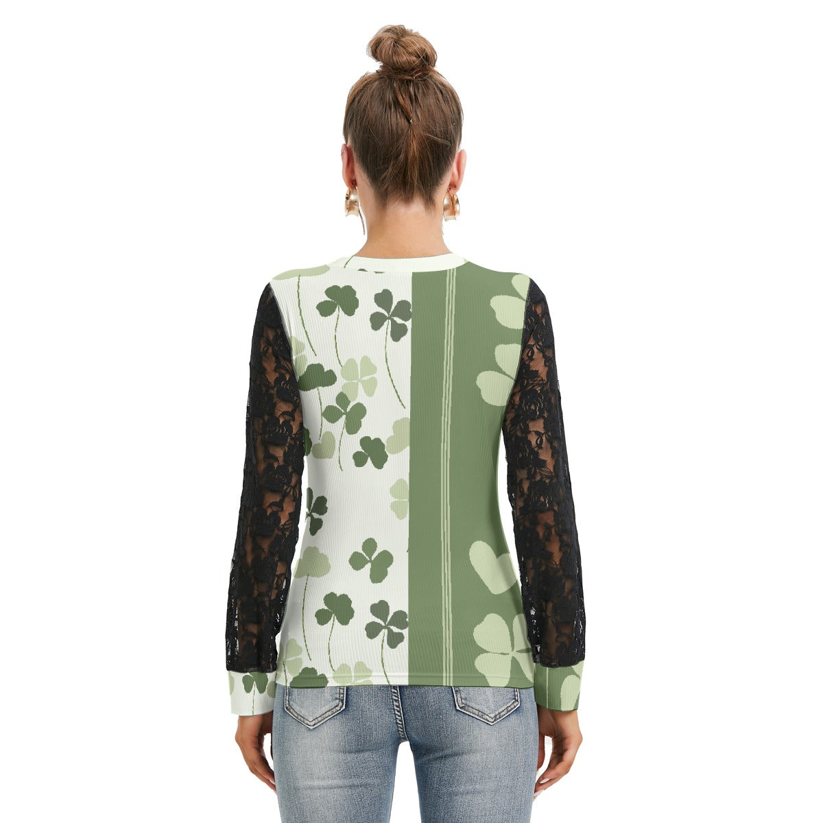All-Over Print Women's T-shirt And Sleeve With Black Lace