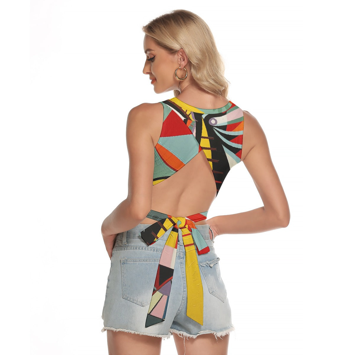 All-Over Print Women's Sleeveless Back Hollow Crop Top