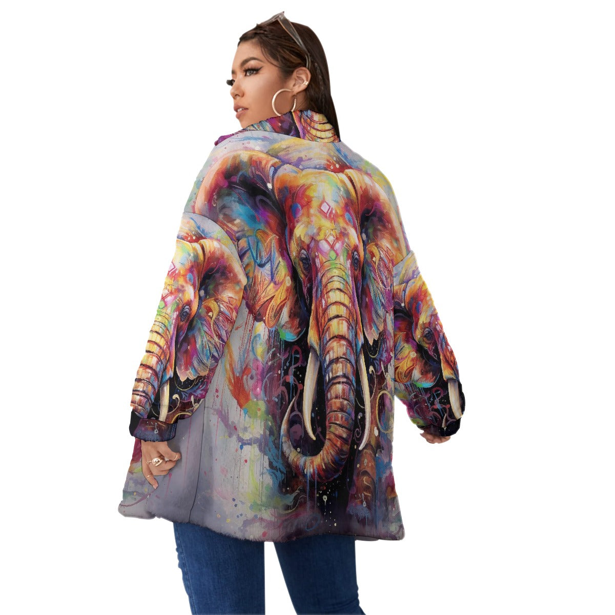 All-Over Print Unisex Borg Fleece Stand-up Collar Coat With Zipper Closure(Plus Size)