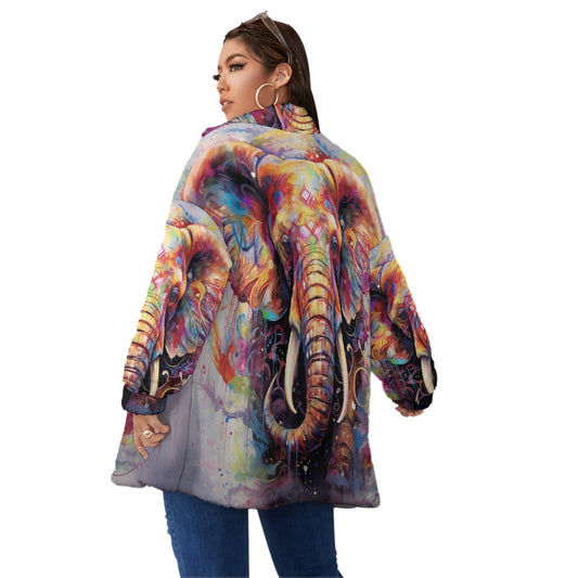 All-Over Print Unisex Borg Fleece Stand-up Collar Coat With Zipper Closure(Plus Size)