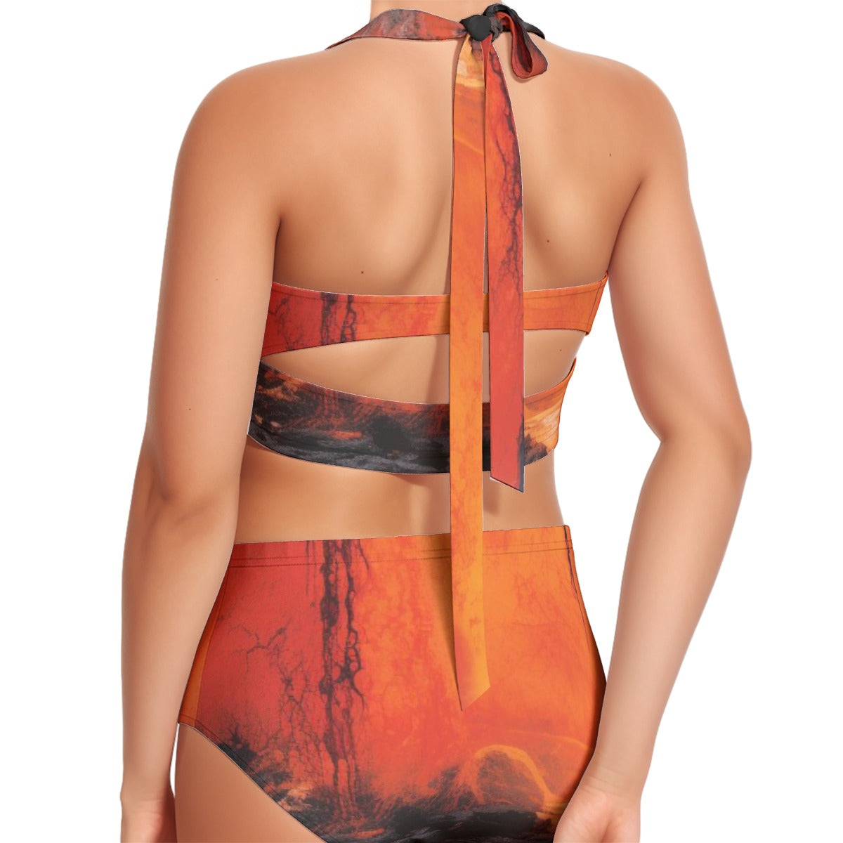 All-Over Print Women's Swimsuit Set With Halter