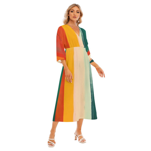 All-Over Print Women's Mid-Sleeve Long Dress