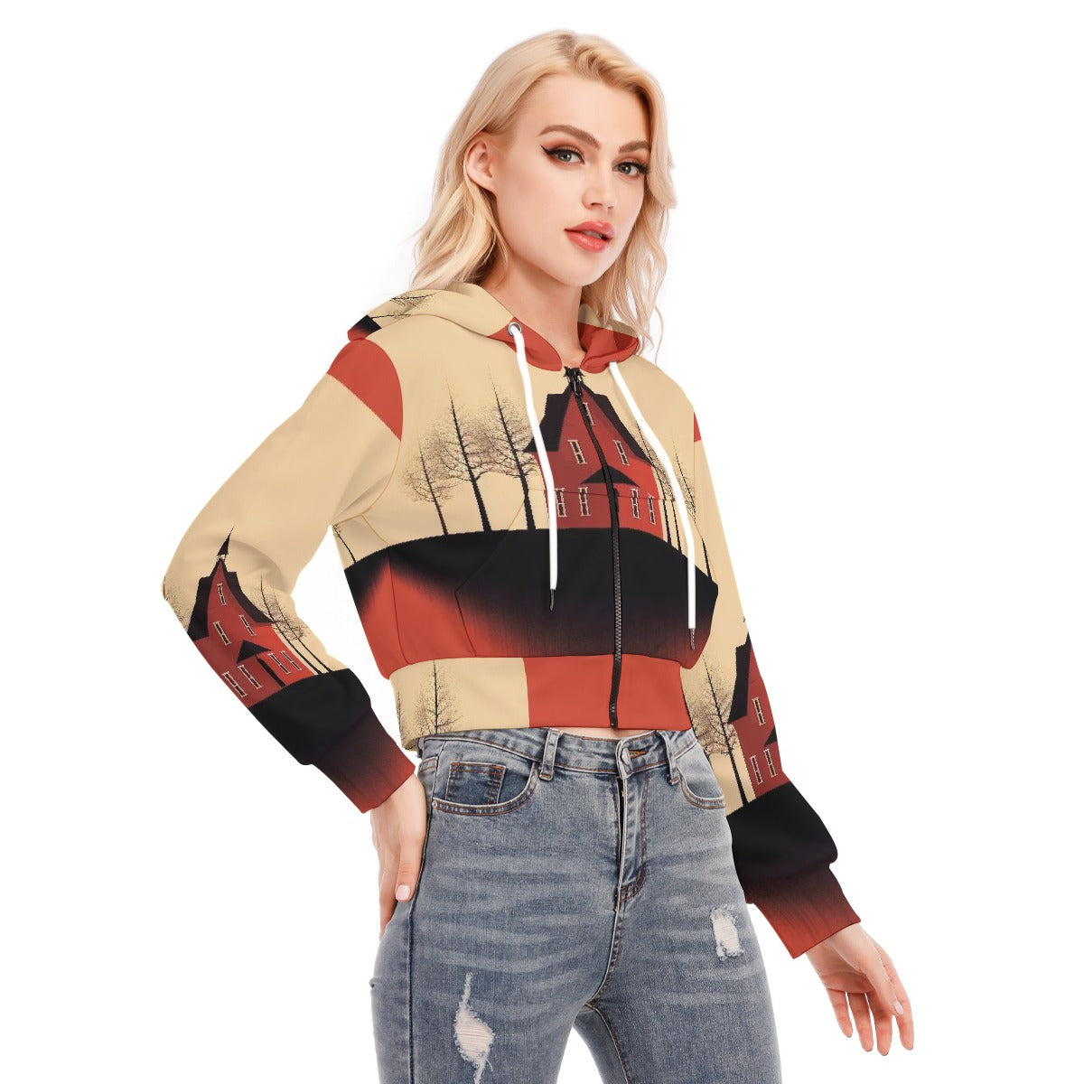 All-Over Print Women's Crop Top Hoodie With Zipper Closure