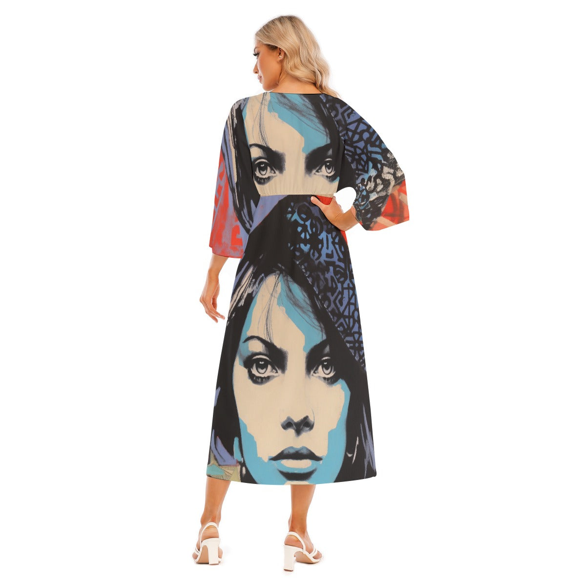 All-Over Print Women's Mid-Sleeve Long Dress