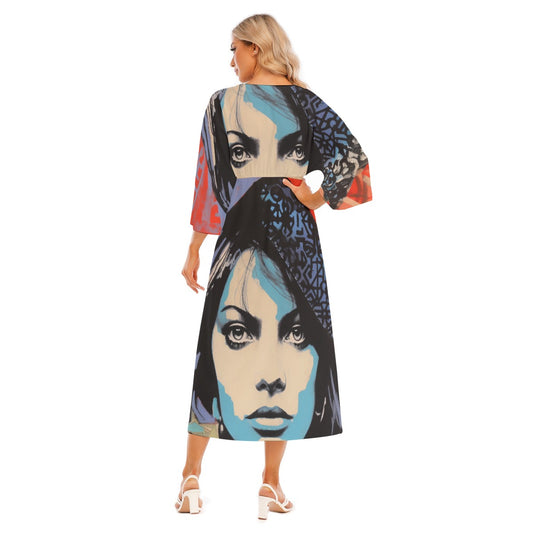 All-Over Print Women's Mid-Sleeve Long Dress