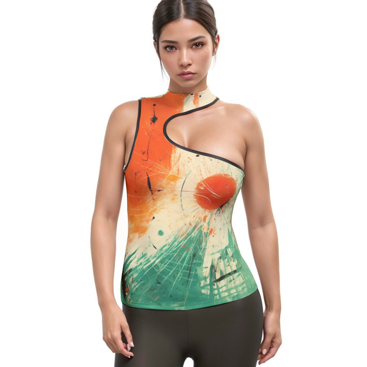 All-Over Print Women's Halter Sleeveless Asymmetrical Tank Top